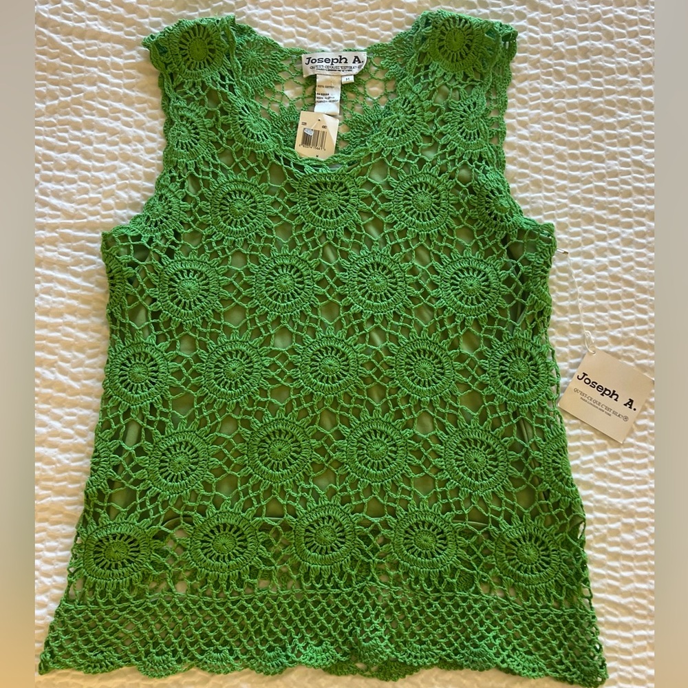 Vintage Tank Green Crochet Flower Detail Scoop
Neck Cottagecore Joseph A. NWT. M